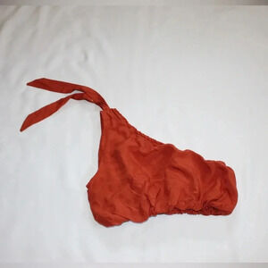 Lyaner Sexy One Shoulder CropTop Rust XS Off Shoulder Elastic Waist TieBow Retro